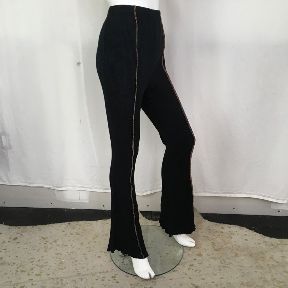 Playboy by PacSun Y2K Front Contrast Stitch Ribbed Flare Leggings Pants Black L - Picture 5 of 10
